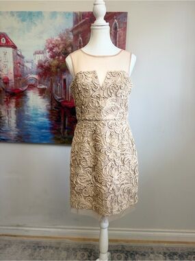 BCBGMaxAzria Beige Nude Lace Appliqué Mini Dress